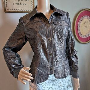 Earl Rutenberg Jacket Striped Shacket Blazer Brown Dark Academia Crinkled Size 6